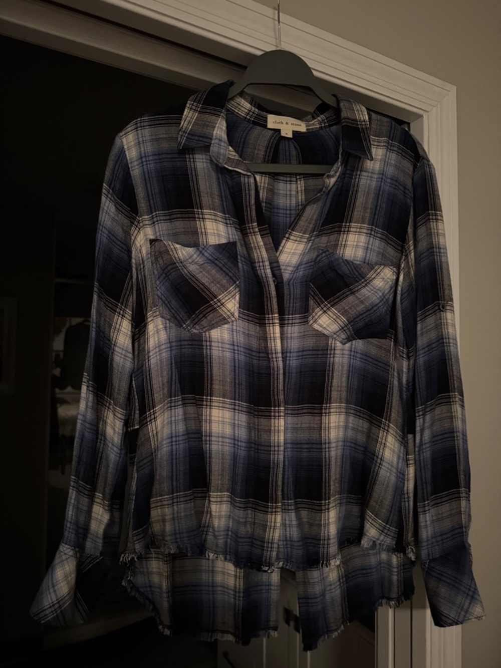 cloth & stone Blue and White Plaid Casual Button-Front Shirt